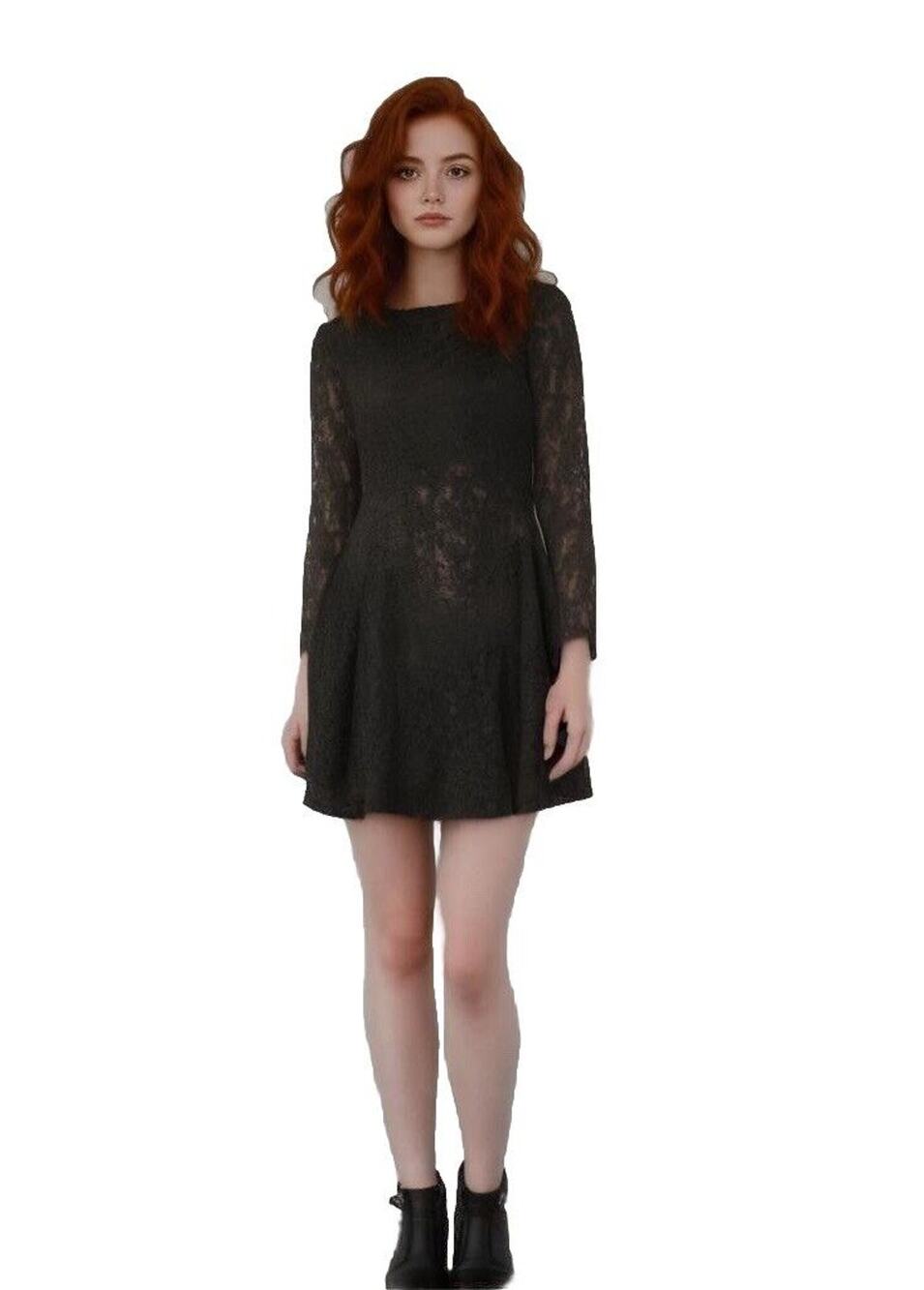 Altar'd State Black Lace Skater Dress, Gold Zipper - Medium